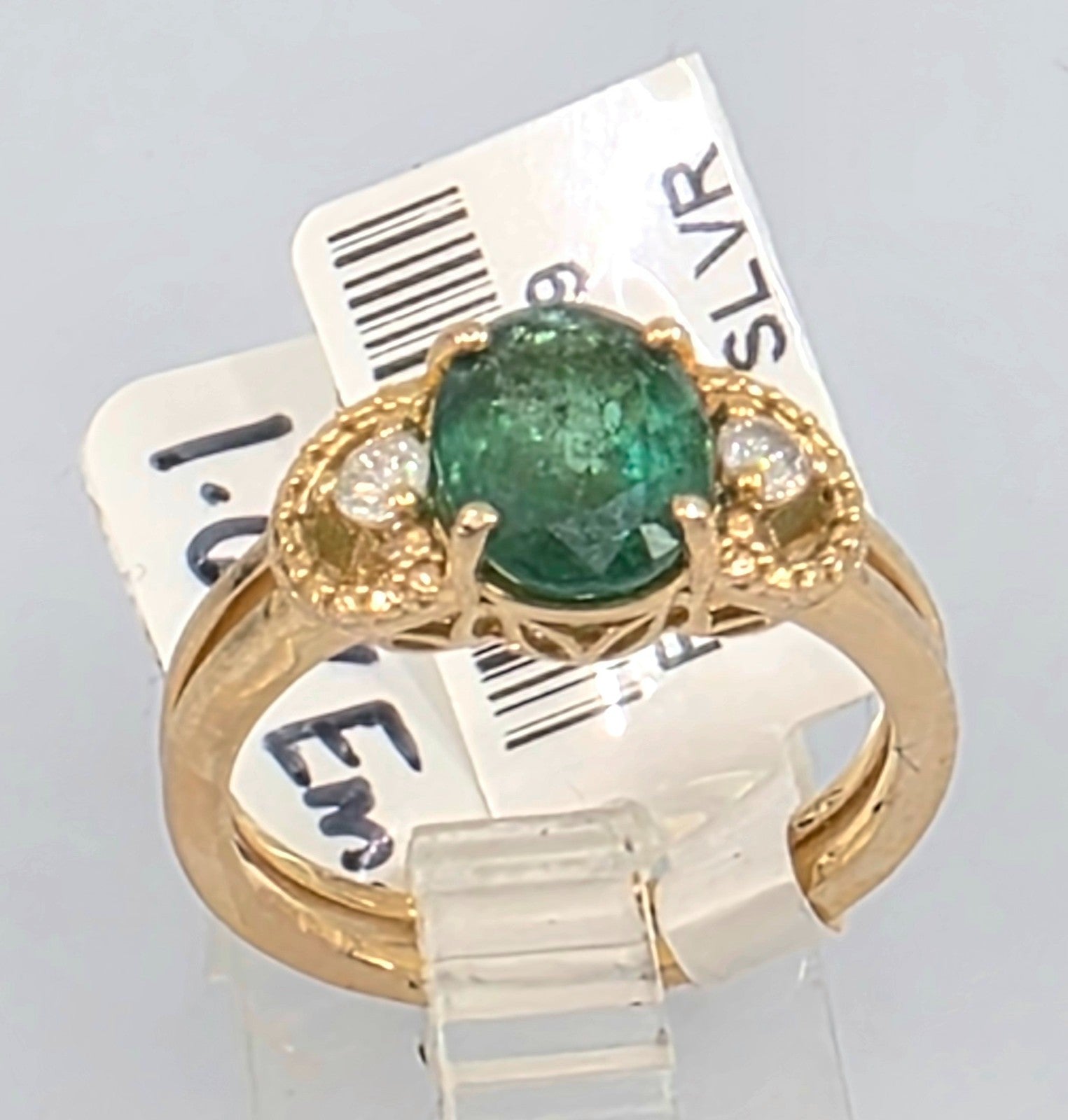 GGA 1.67 ct Emerald and Diamond Silver Ring.