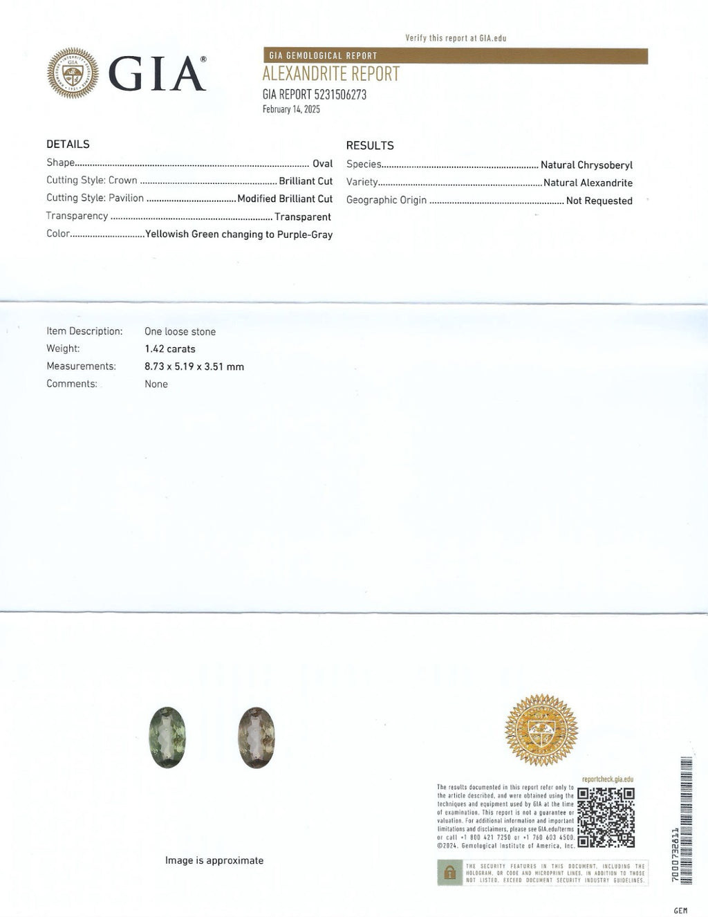 GIA CERTIFIED 1.42ct Alexandrite and 1.19ctw Diamond Platinum Ring