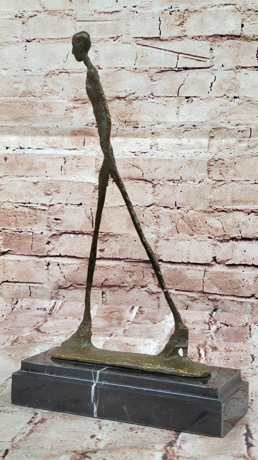 Walking Man Bronze Sculpture – Brutalism Abstract Surrealism Style Modern Art