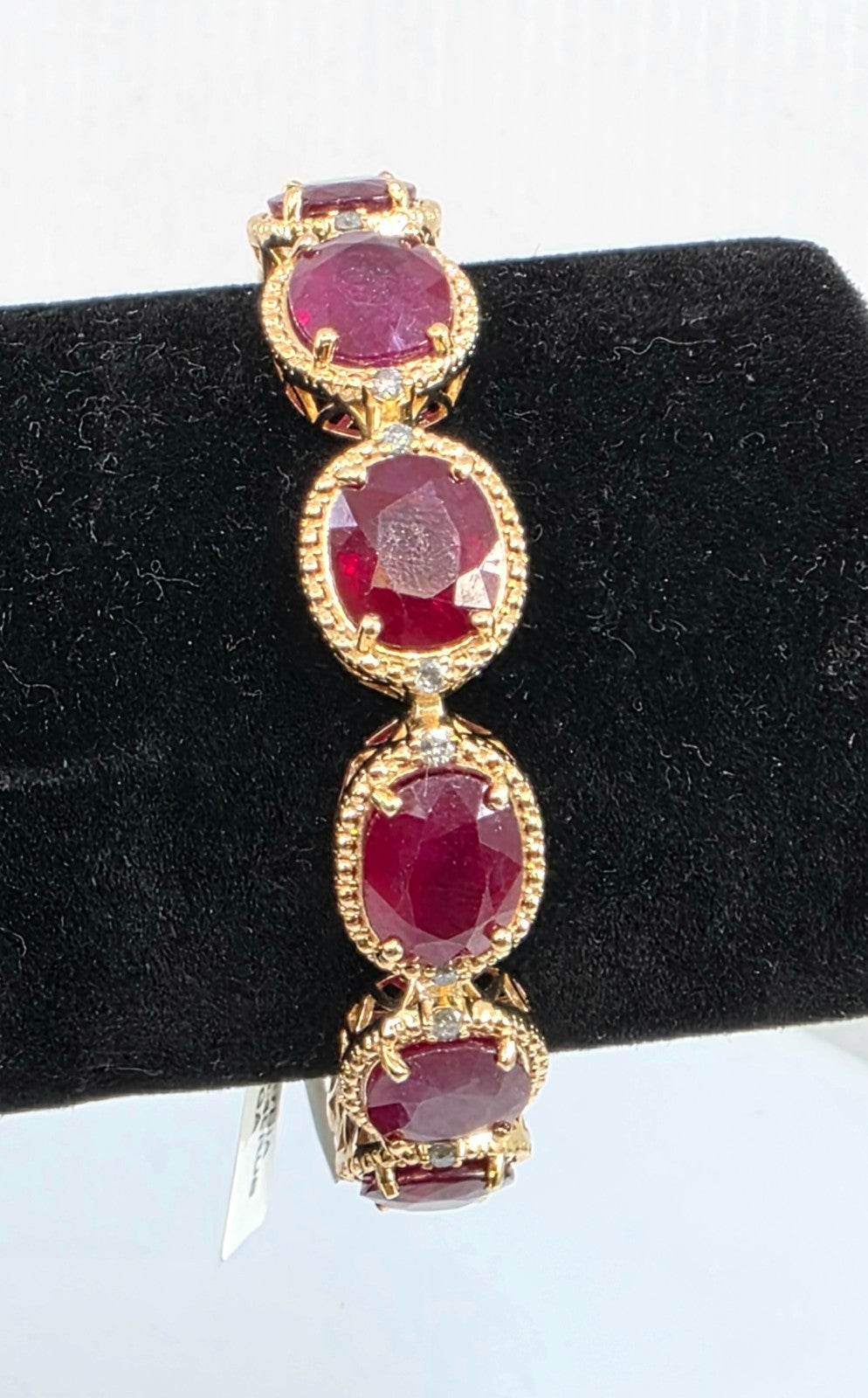 GGA certified 40.95 Natural Ruby Corundum and Diamond Silver Bracelet