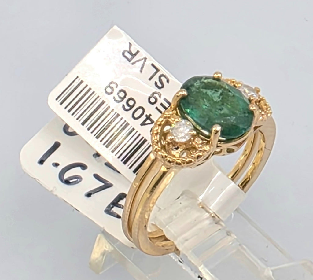 GGA 1.67 ct Emerald and Diamond Silver Ring.