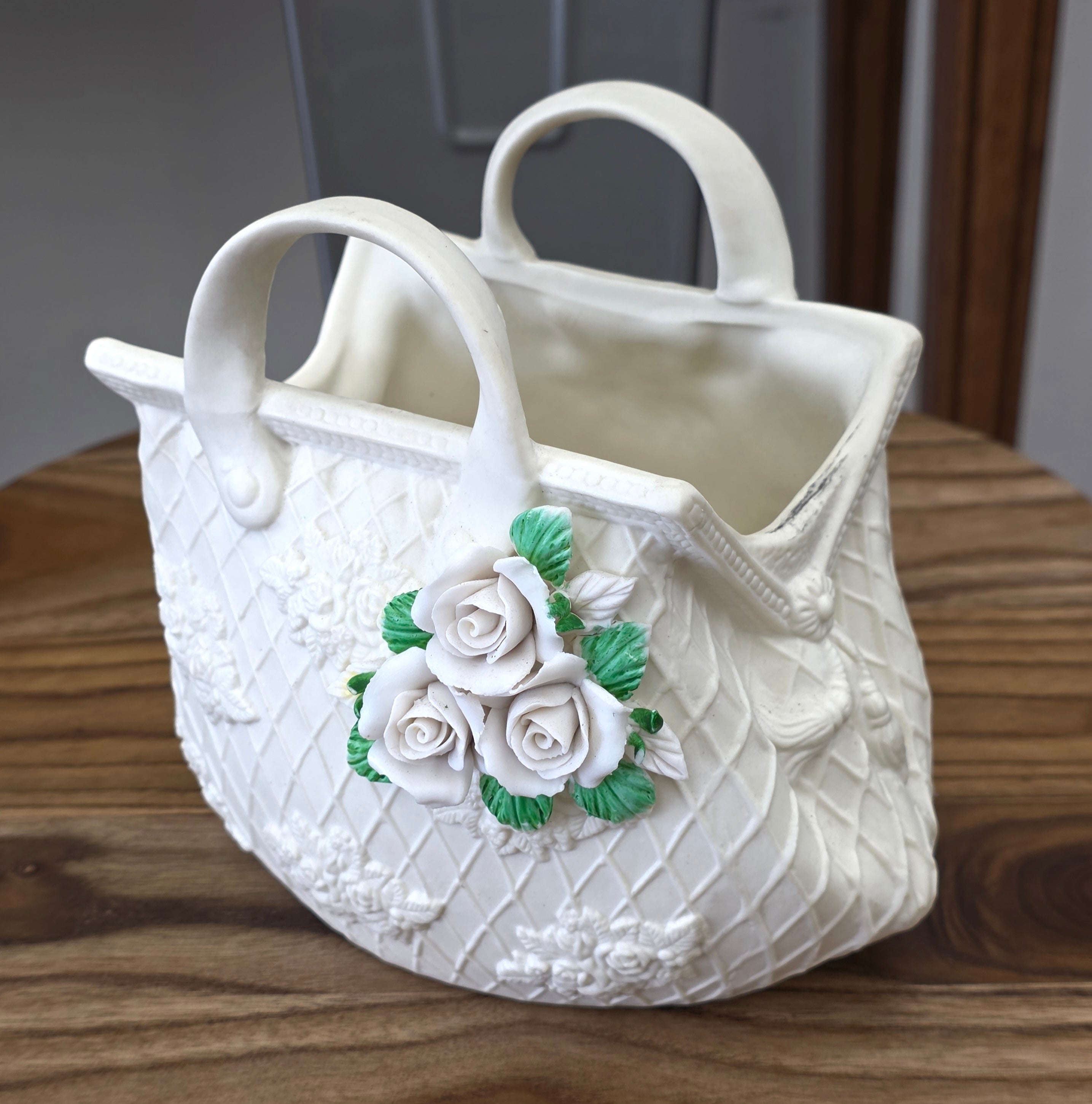 Large Vintage Porcelain Hand Bag scupture