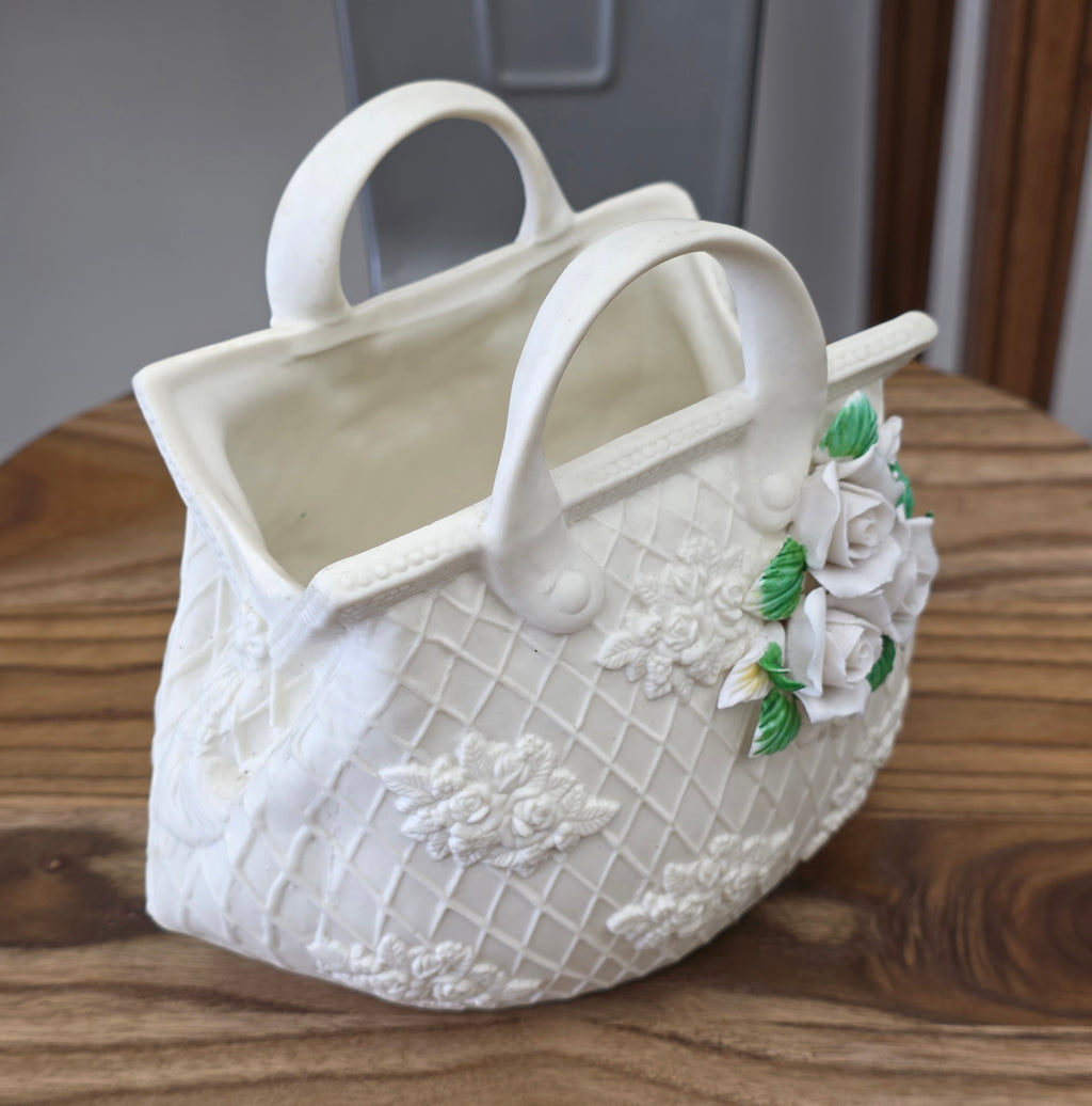 Large Vintage Porcelain Hand Bag scupture