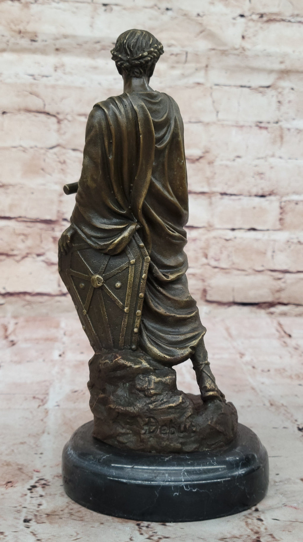 Roman Caesar Emperor in Wreath & Tunic  Bronze Sculpture Statue on Marble Base