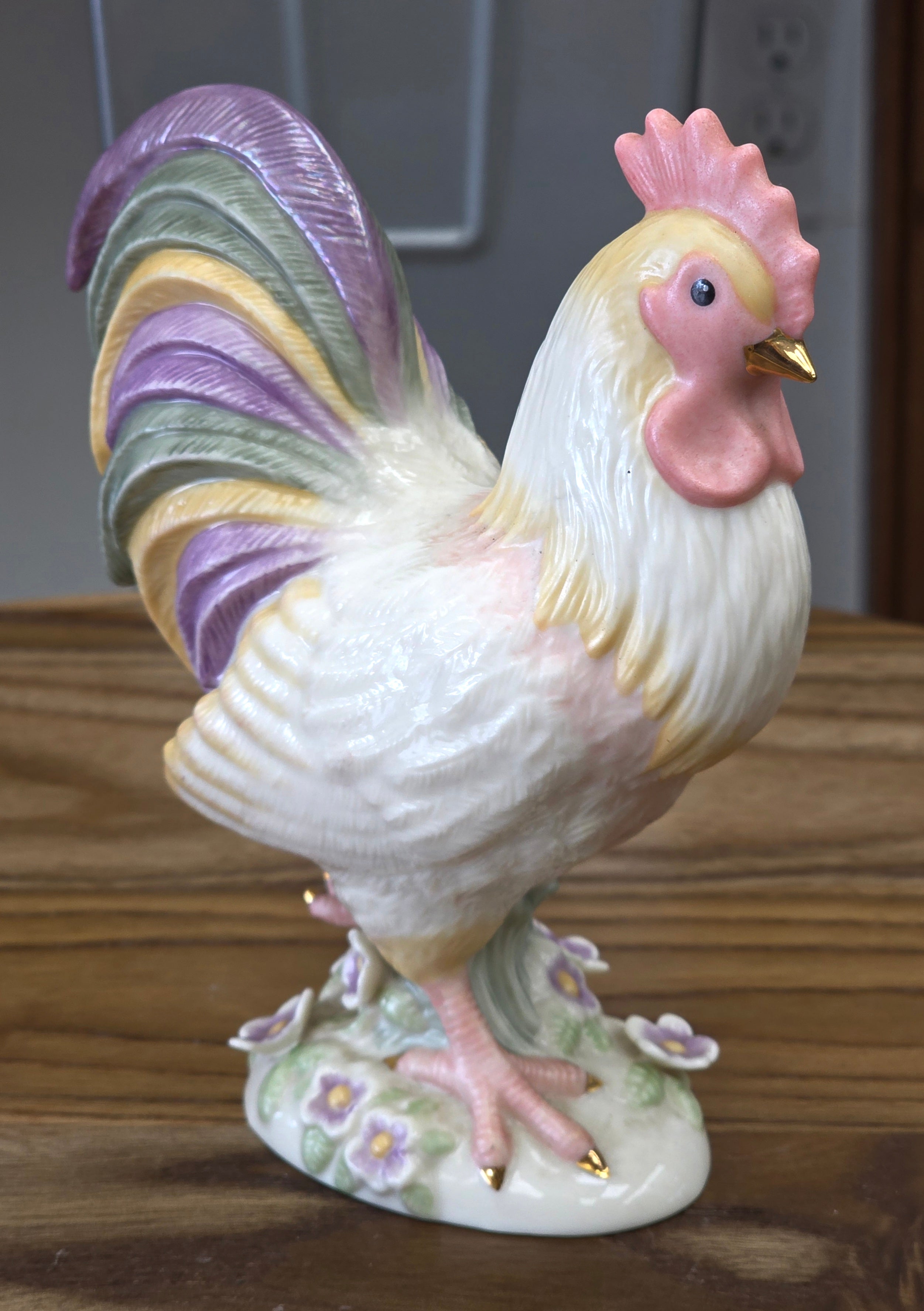 Lenox Country Gentleman Rooster Figurine 6" Pastel Gold Gilt Accents Retired