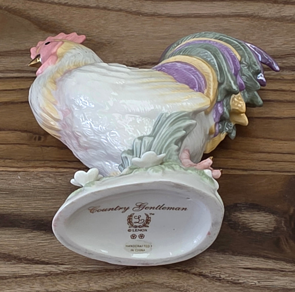 Lenox Country Gentleman Rooster Figurine 6" Pastel Gold Gilt Accents Retired