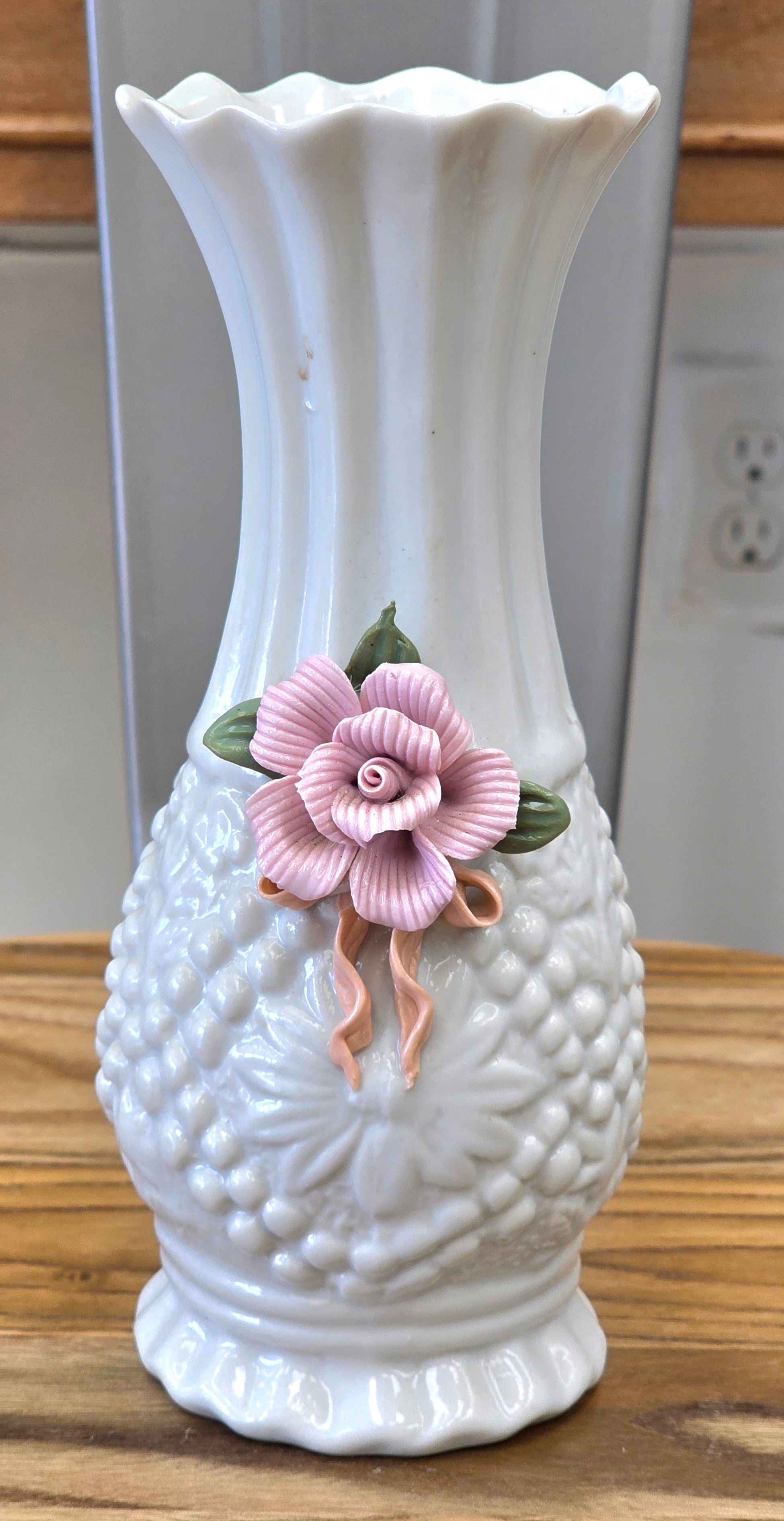 Decorative Glass Vase With Rose And Ribbon