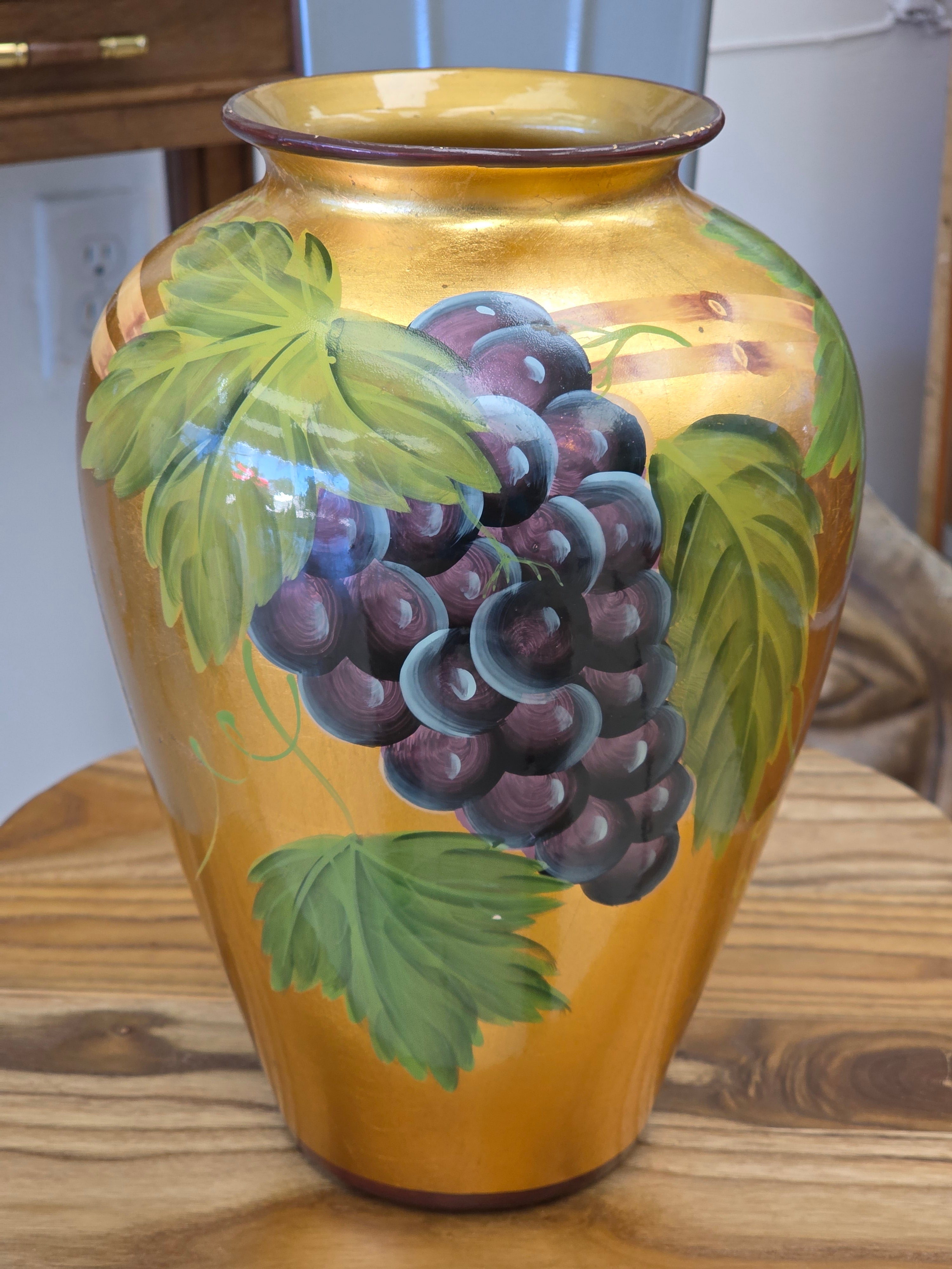 Vintage decorative vase, hand painted 10.75"