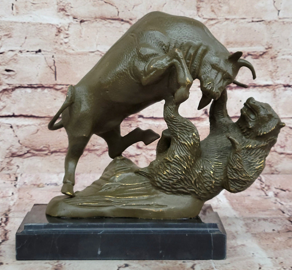 Bull and Bear Bronze Sculpture  Financial Market Symbol Animal Art