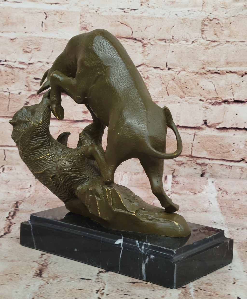 Bull and Bear Bronze Sculpture  Financial Market Symbol Animal Art