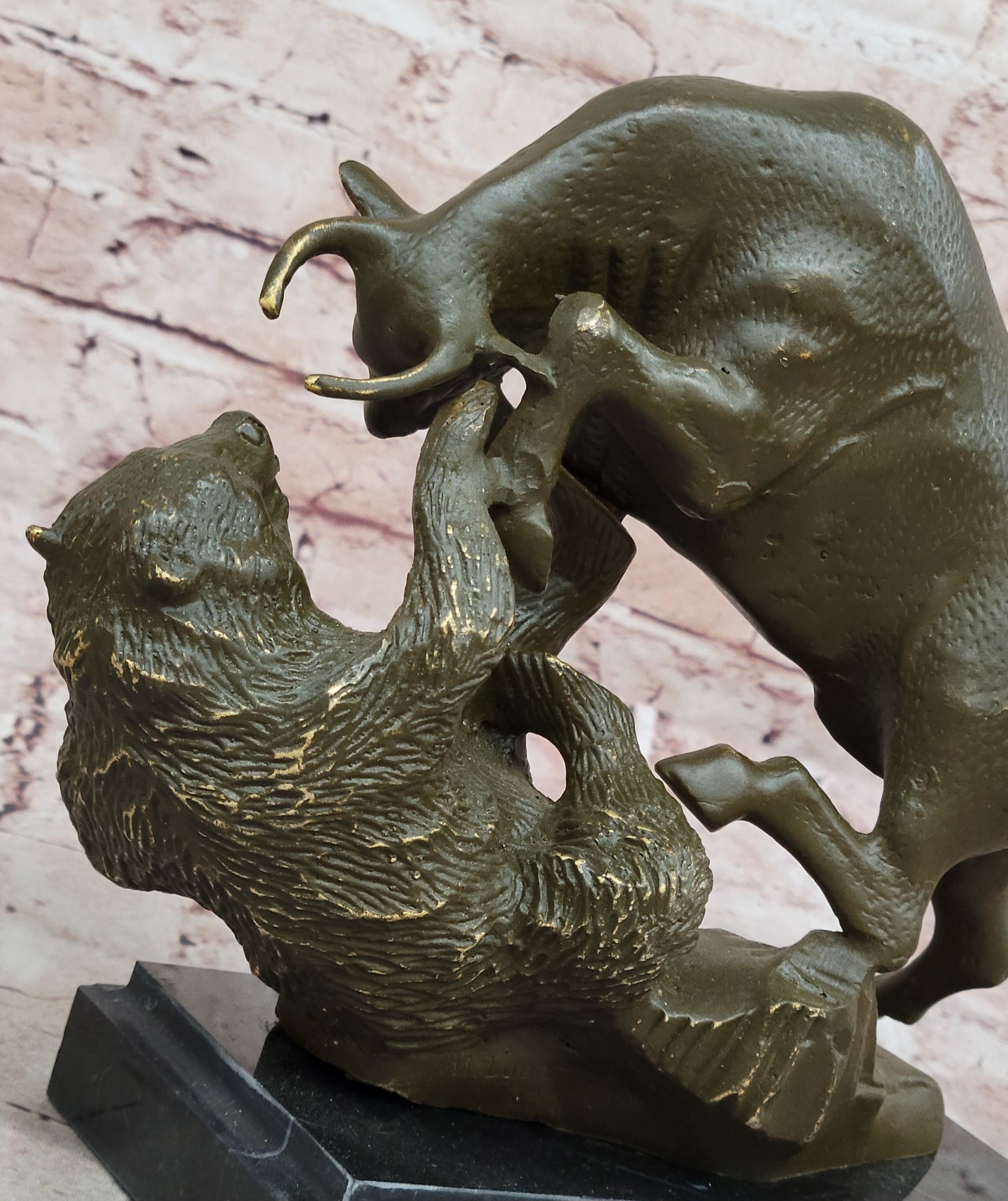 Bull and Bear Bronze Sculpture  Financial Market Symbol Animal Art