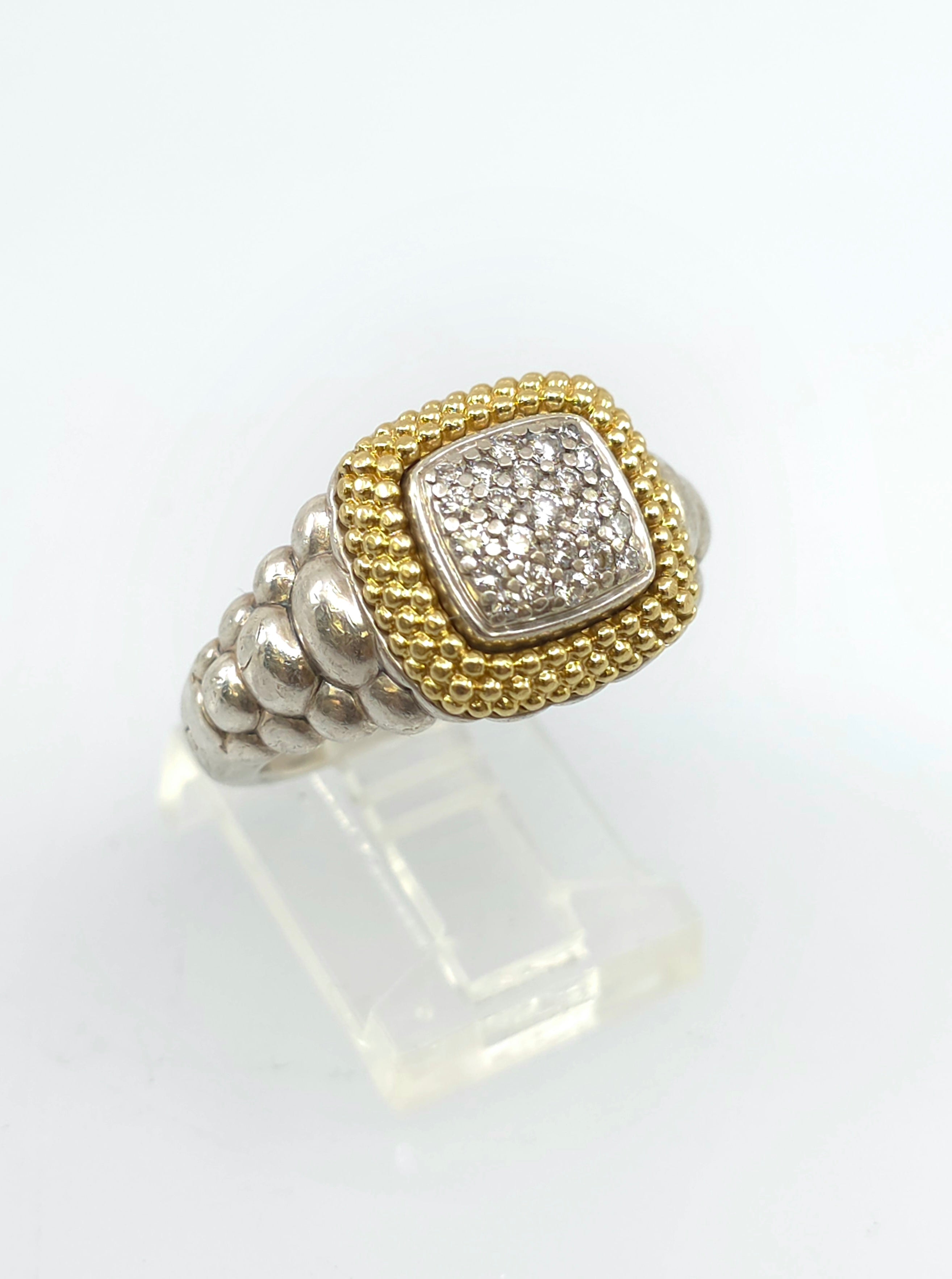 Judith Ripka Sterling Silver and 18K Gold  Diamond Ring Size 7