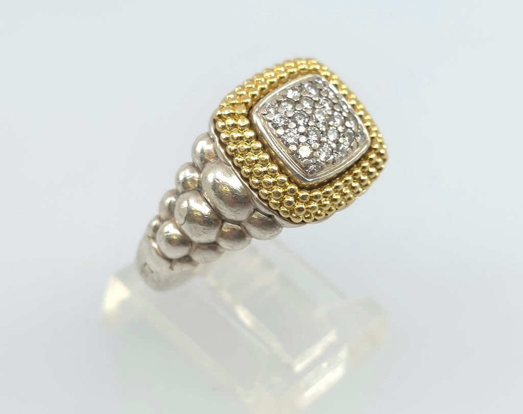 Judith Ripka Sterling Silver and 18K Gold  Diamond Ring Size 7