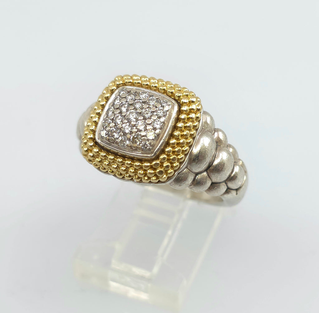 Judith Ripka Sterling Silver and 18K Gold  Diamond Ring Size 7