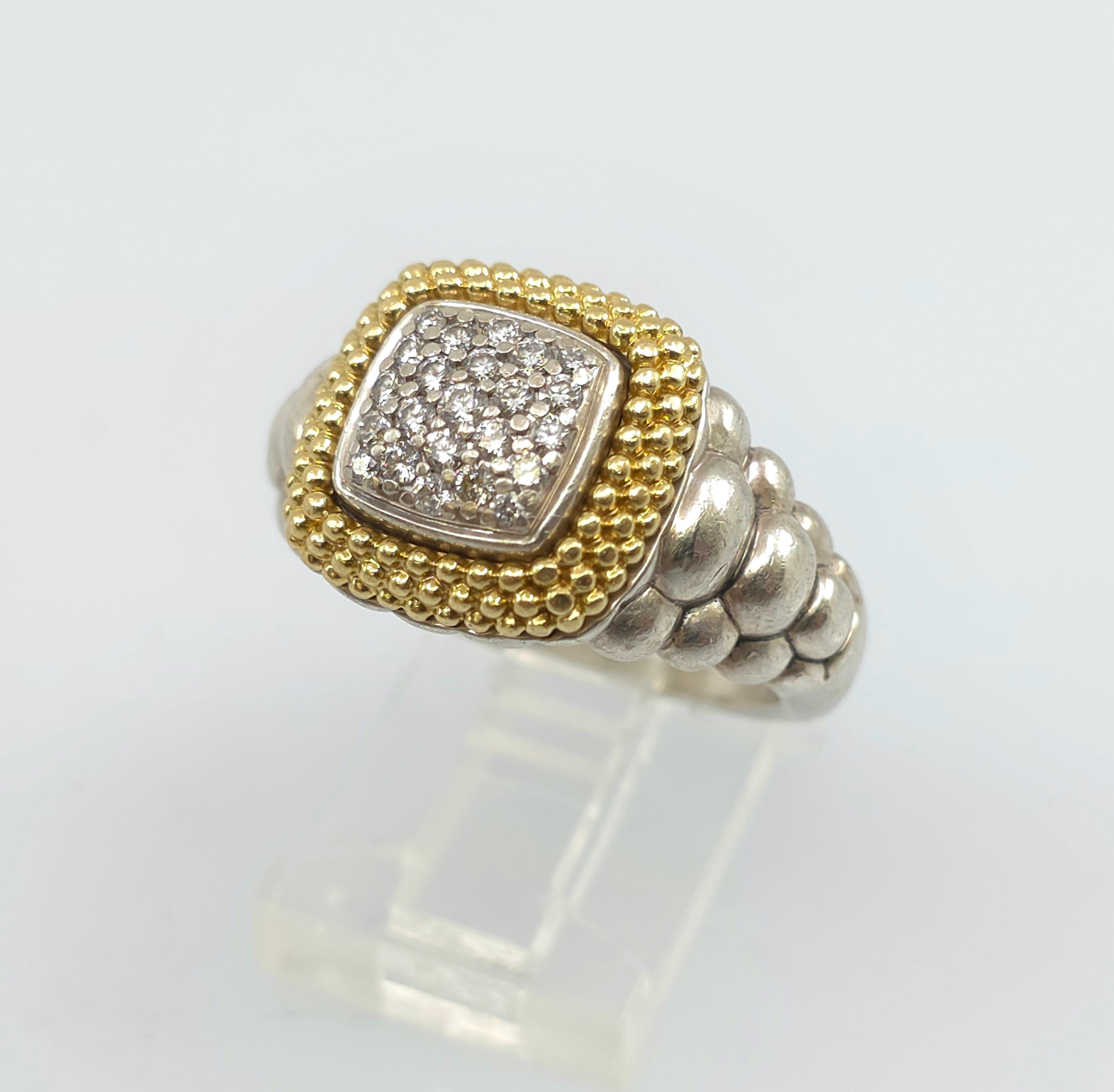 Judith Ripka Sterling Silver and 18K Gold  Diamond Ring Size 7