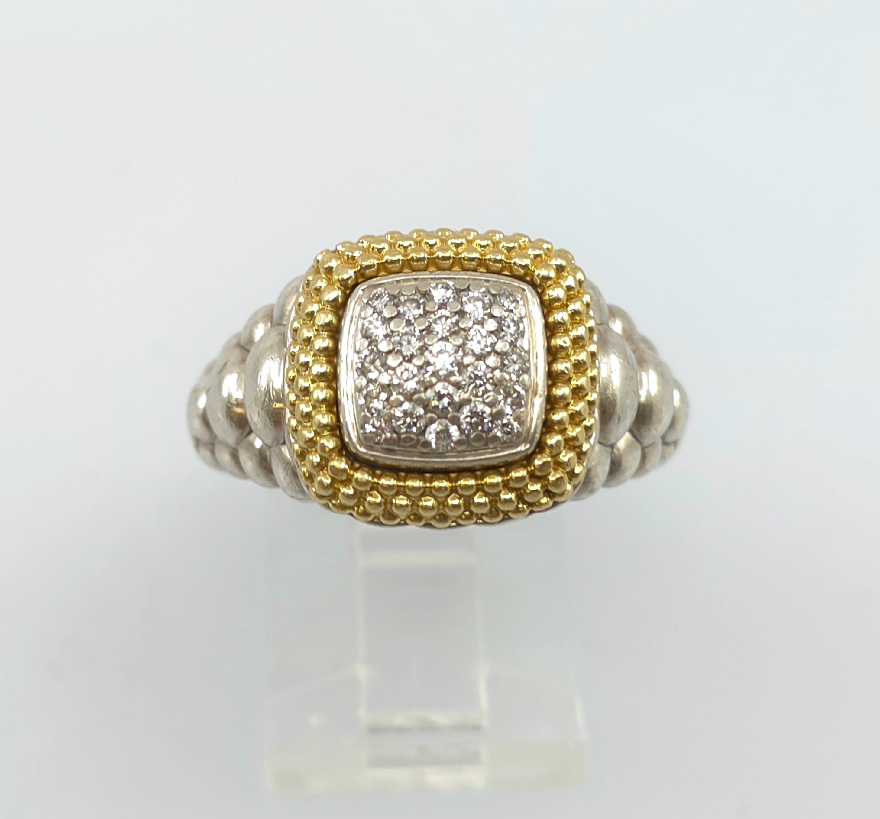 Judith Ripka Sterling Silver and 18K Gold  Diamond Ring Size 7