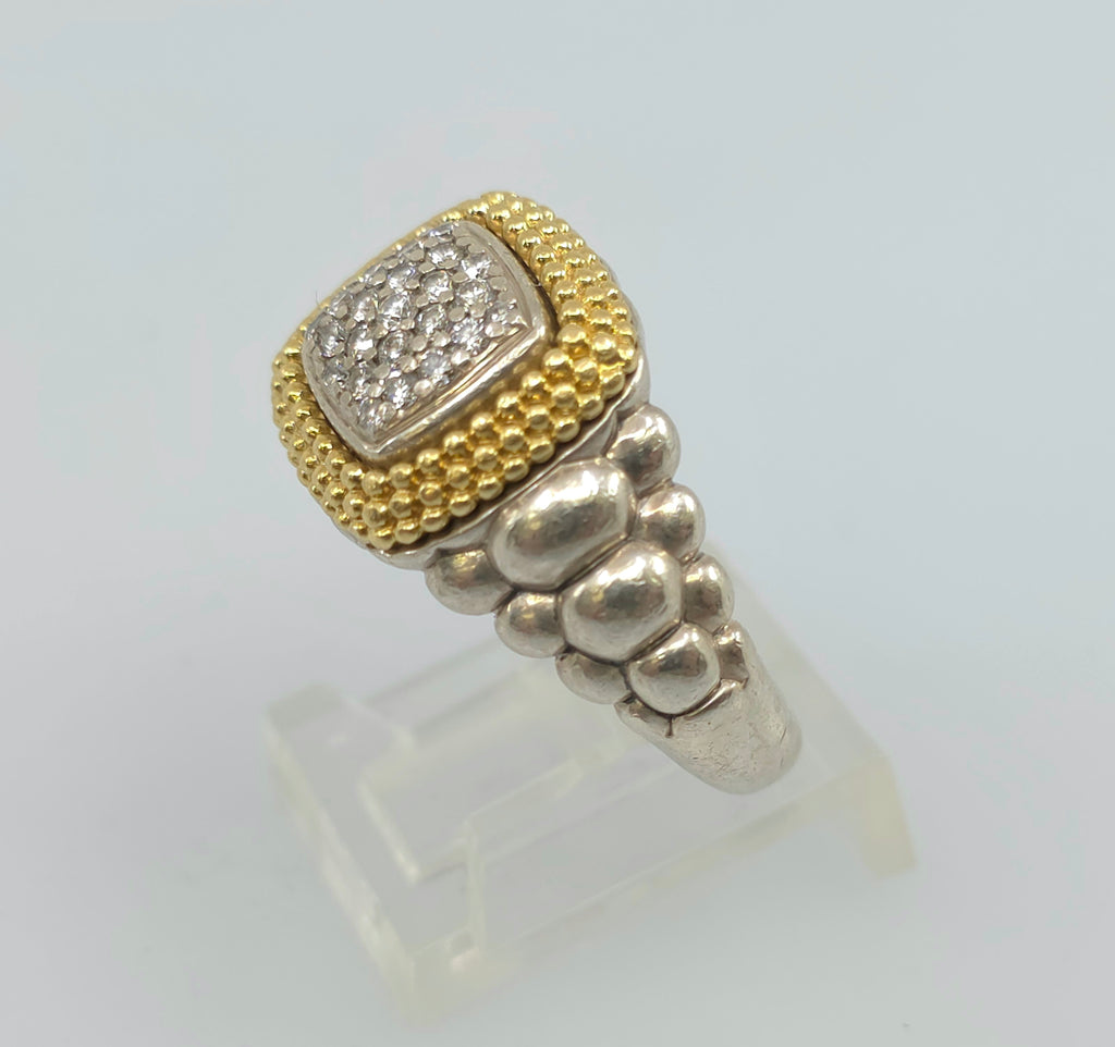 Judith Ripka Sterling Silver and 18K Gold  Diamond Ring Size 7