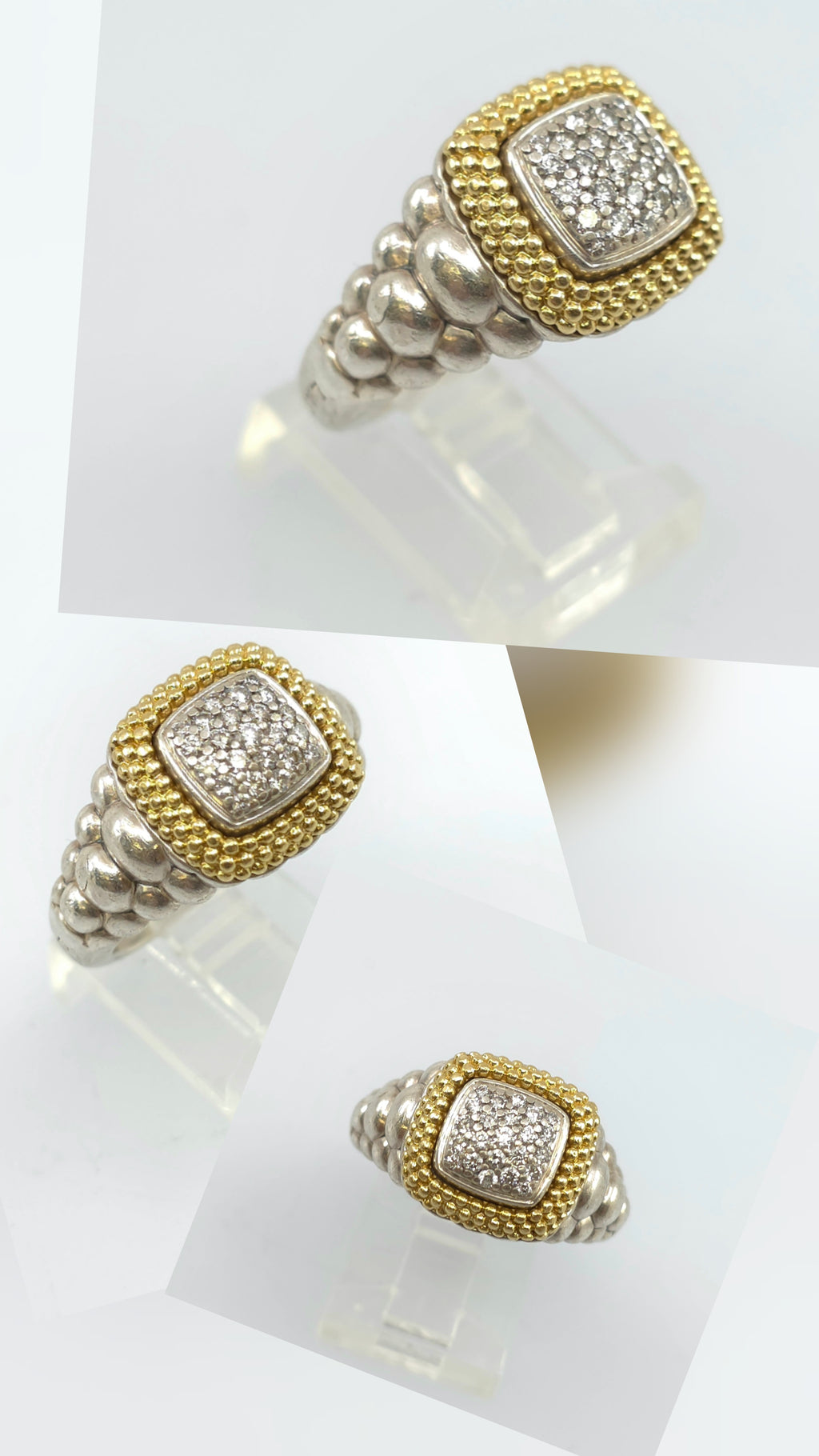 Judith Ripka Sterling Silver and 18K Gold  Diamond Ring Size 7