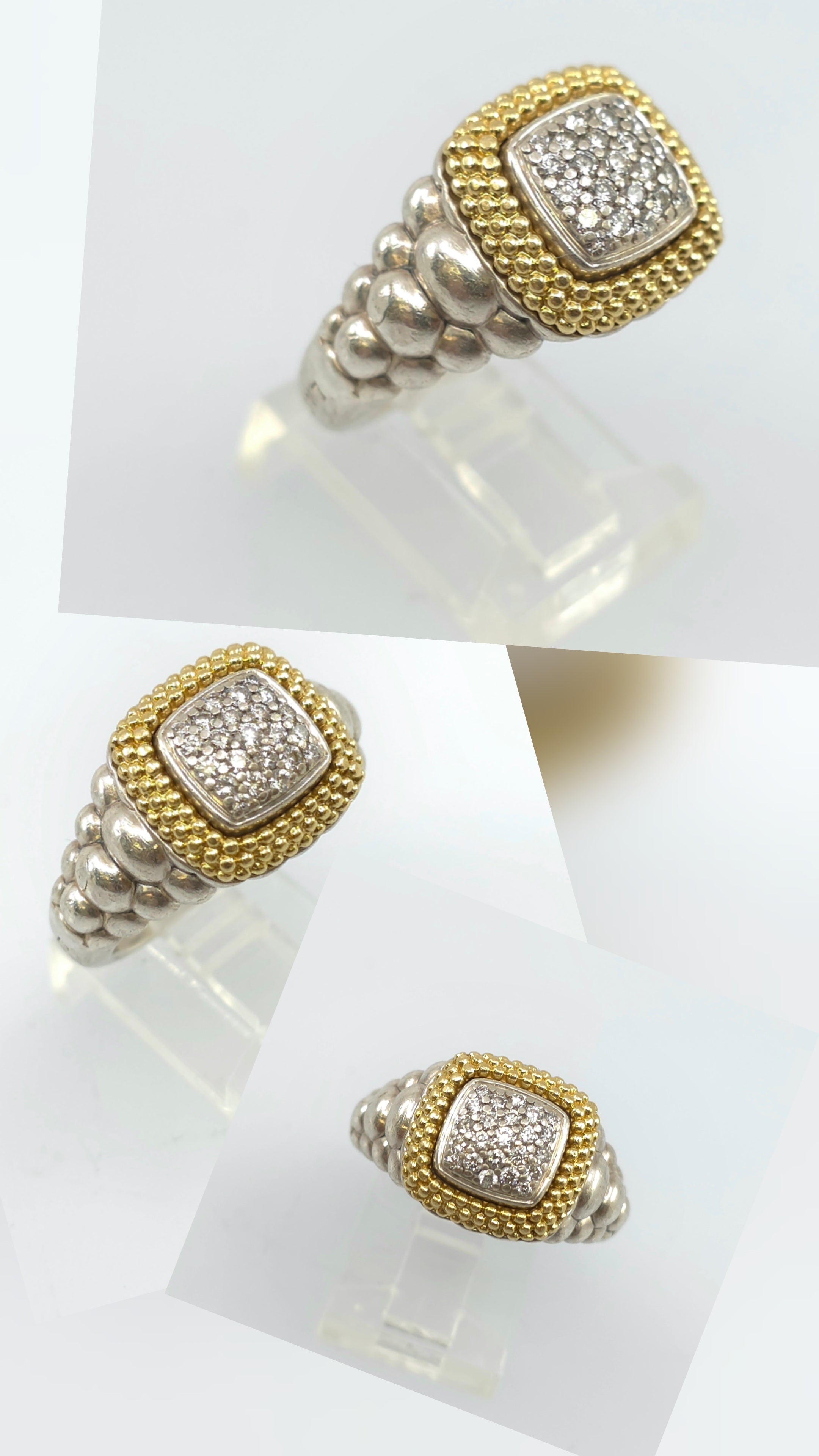 Judith Ripka Sterling Silver and 18K Gold  Diamond Ring Size 7