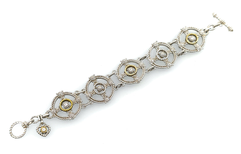 Judith Ripka Sterling Silver and 18K Gold  Diamond Bracelet 7.5" L