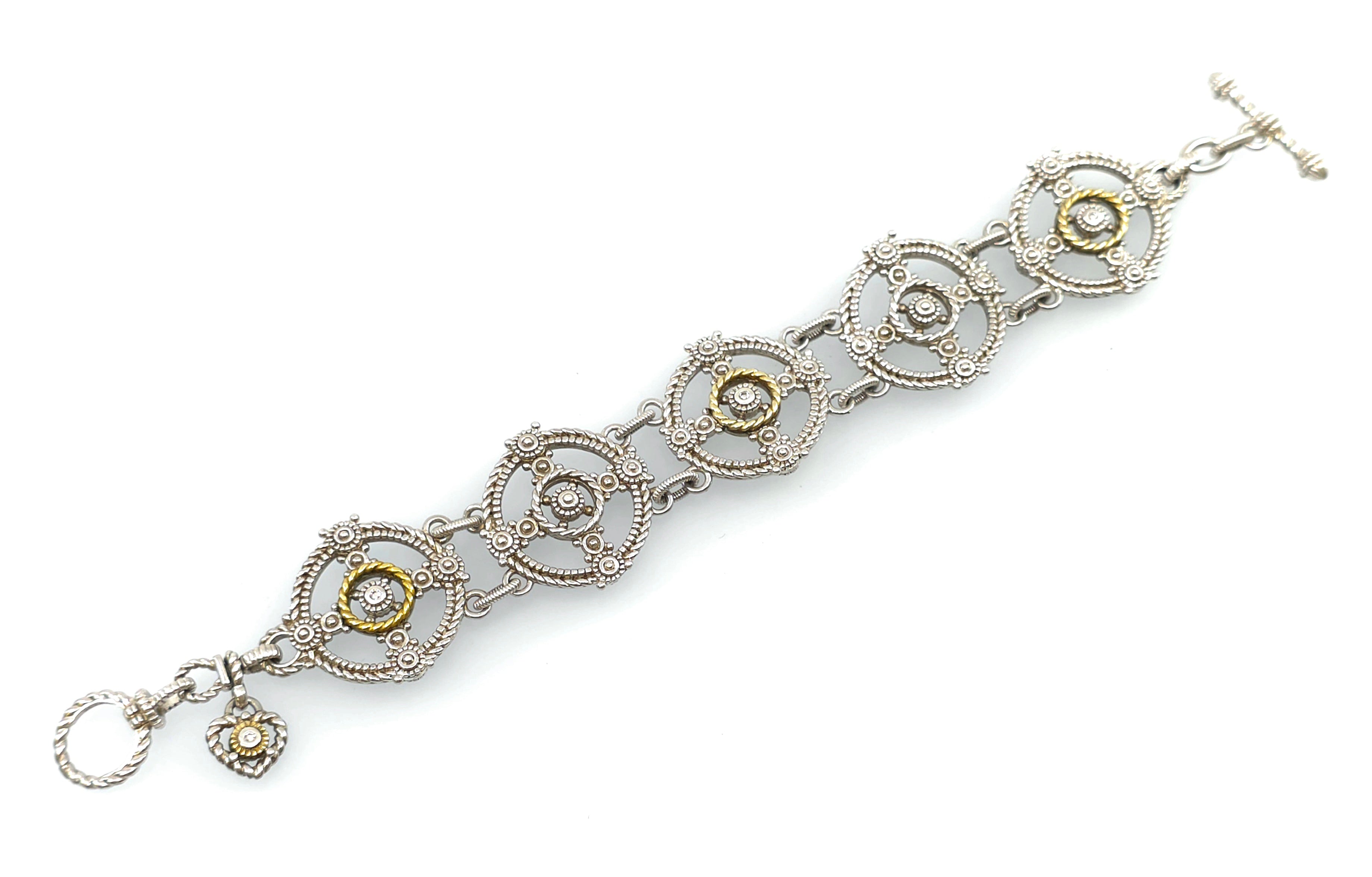 Judith Ripka Sterling Silver and 18K Gold  Diamond Bracelet 7.5" L