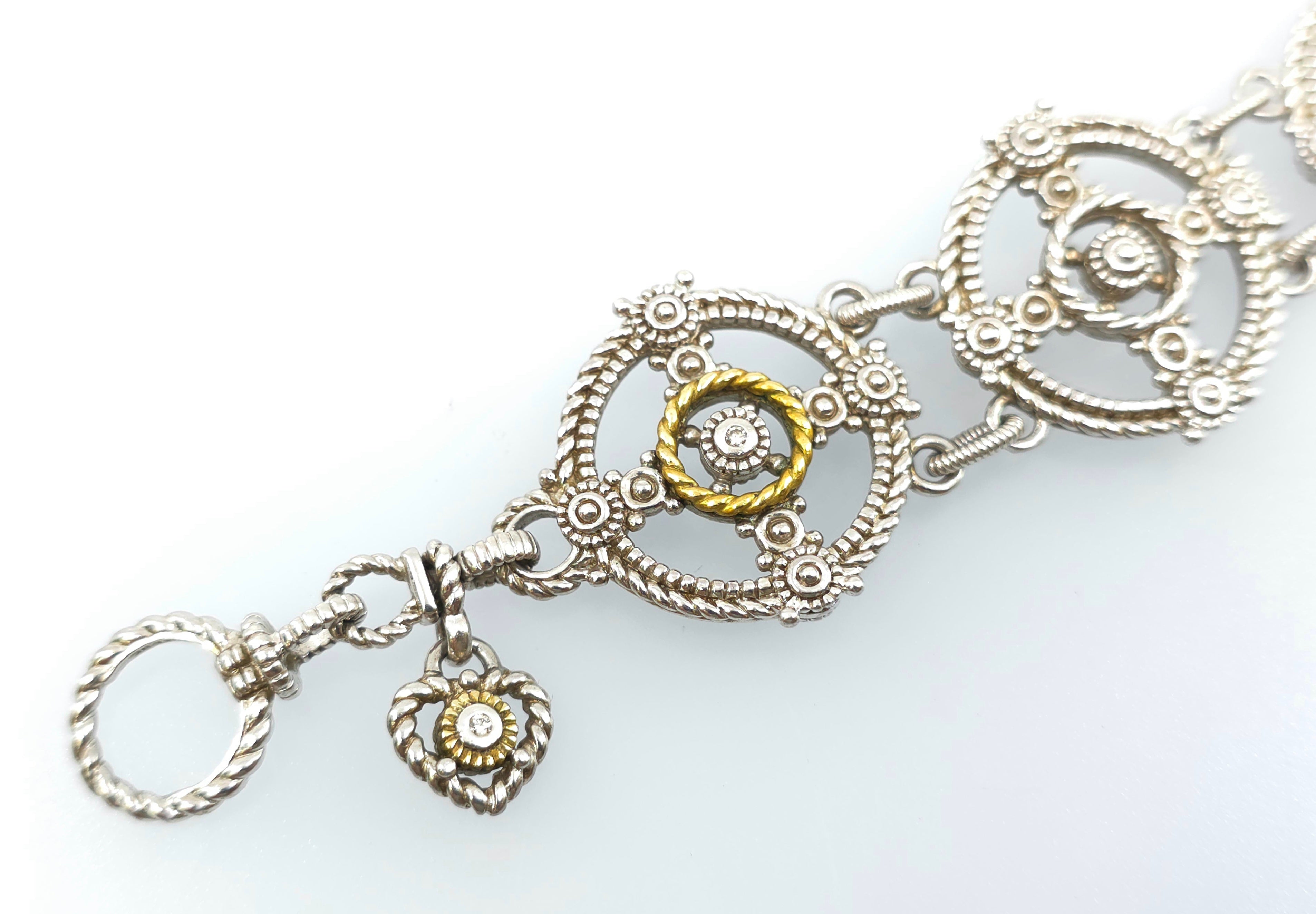 Judith Ripka Sterling Silver and 18K Gold  Diamond Bracelet 7.5" L