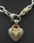 Judith Ripka Sterling Silver and 18K Gold  Diamond Heart Pendant and Diamond Necklace Chain