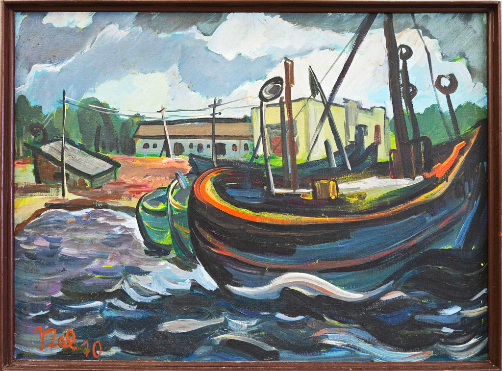 Oil on Canva Board "Fishing Boats"