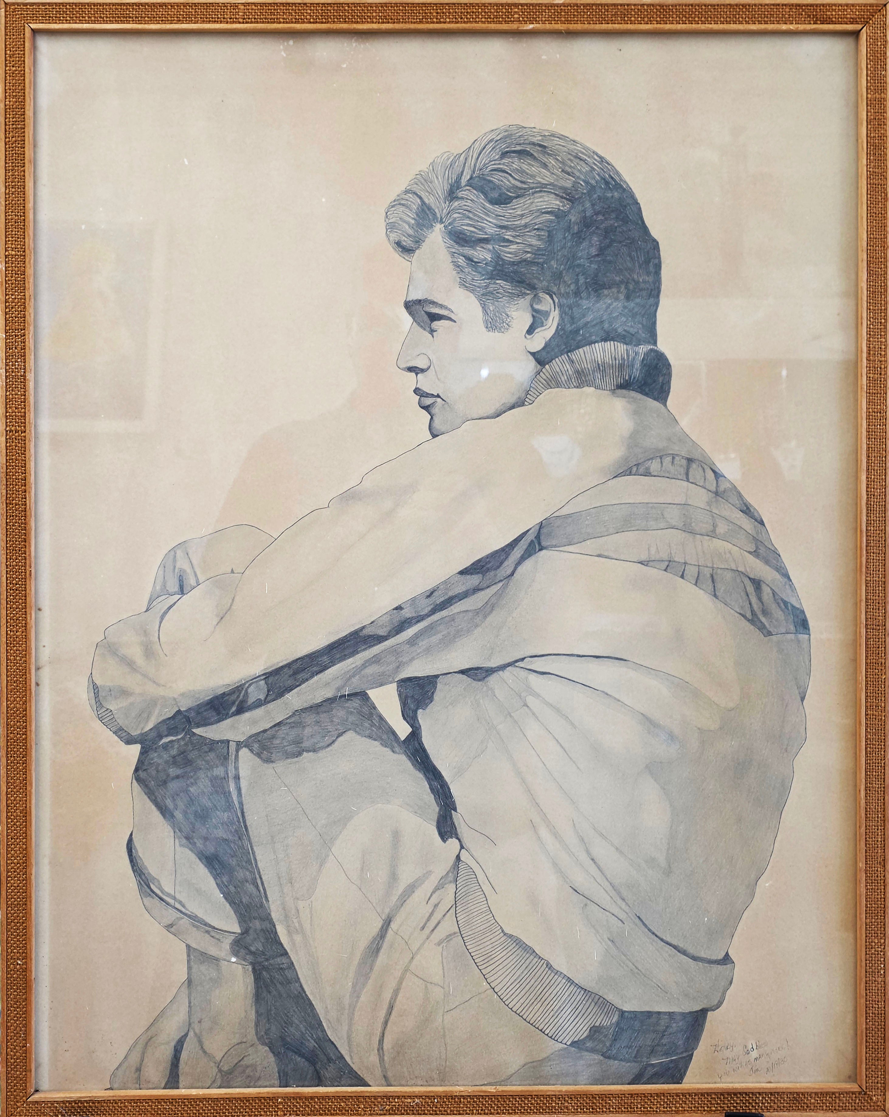 Vintage watercolor painting of young man signed Jim