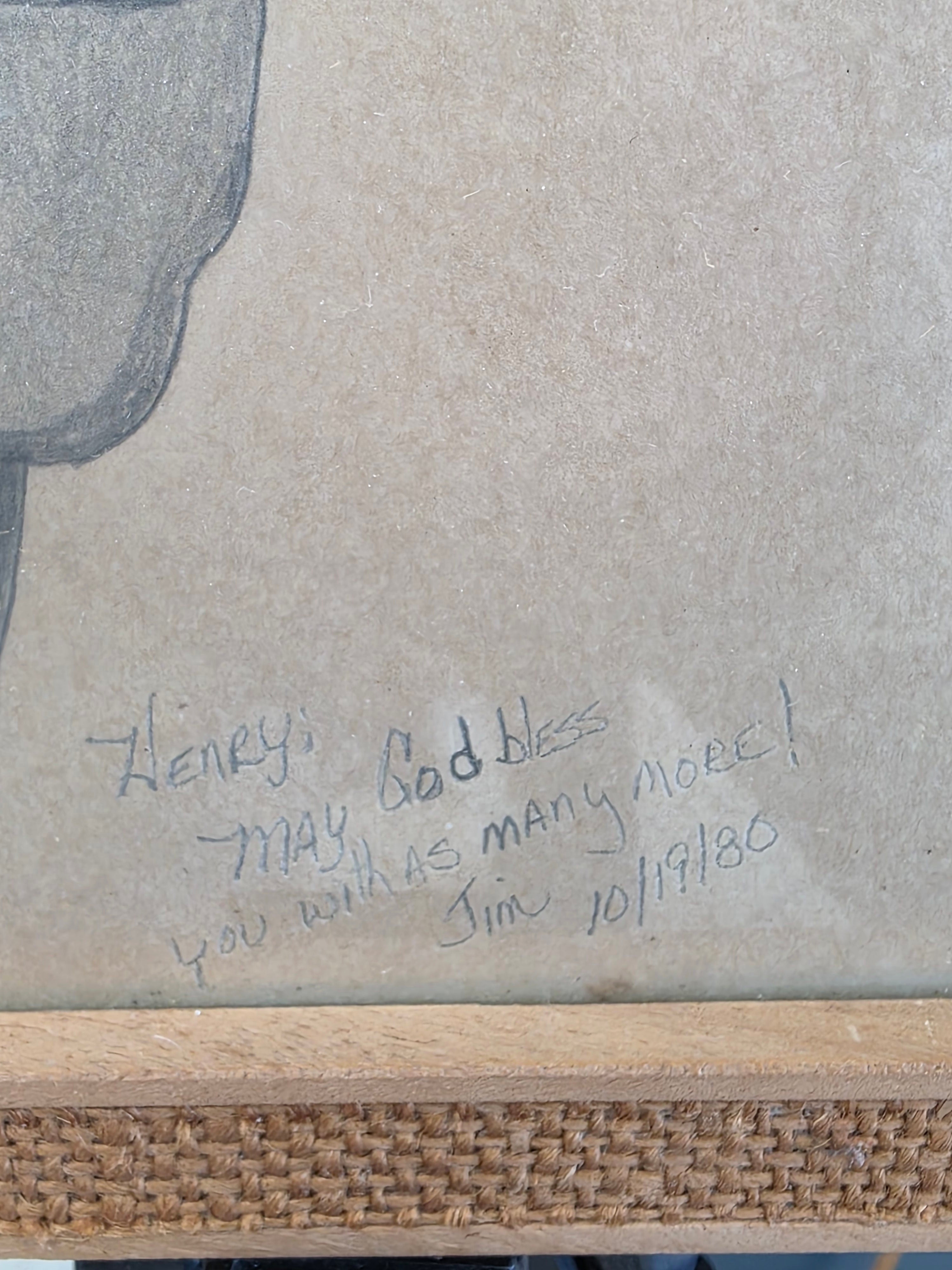 Vintage watercolor painting of young man signed Jim