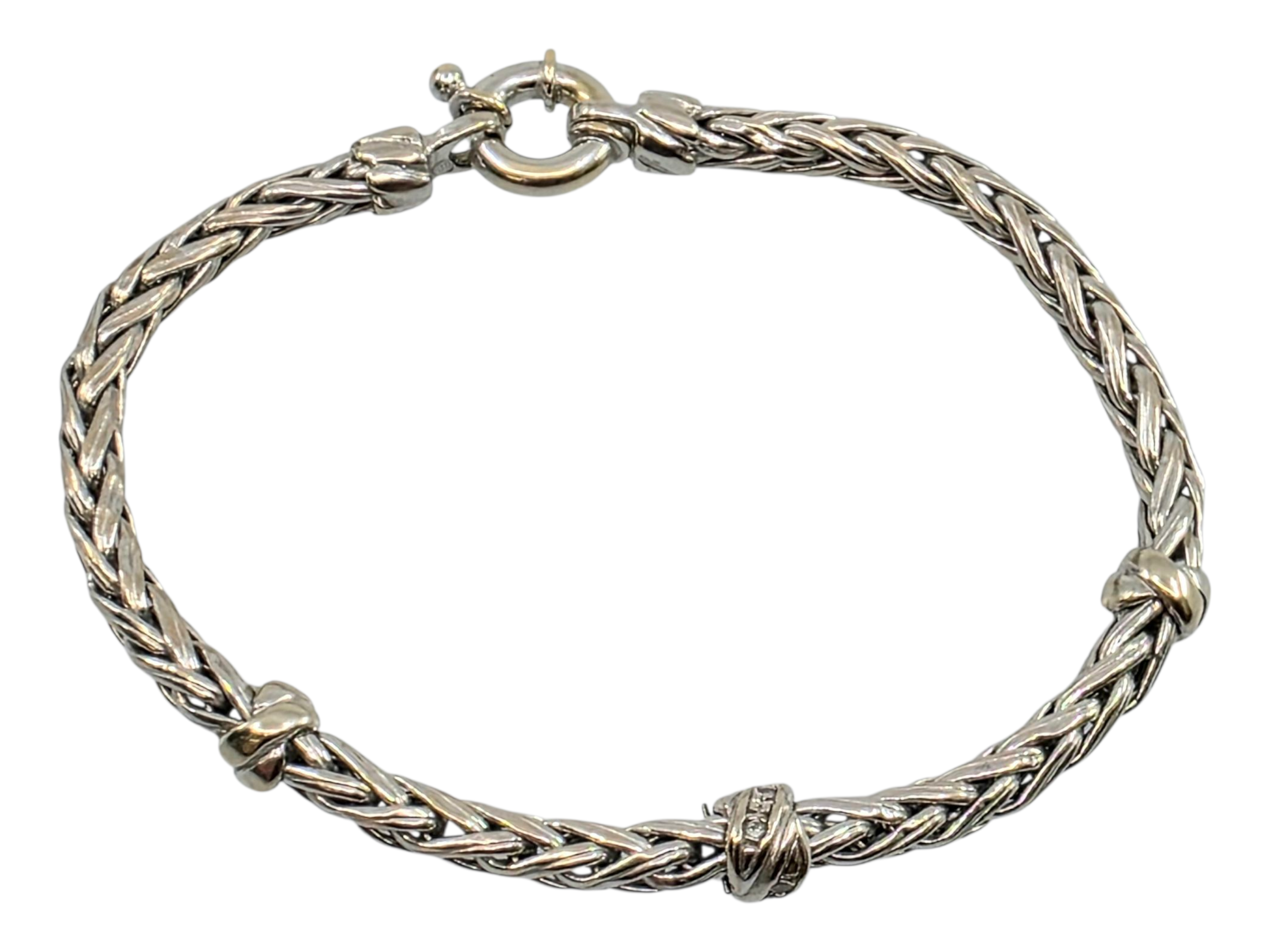 14k white gold braded diamond bracelet