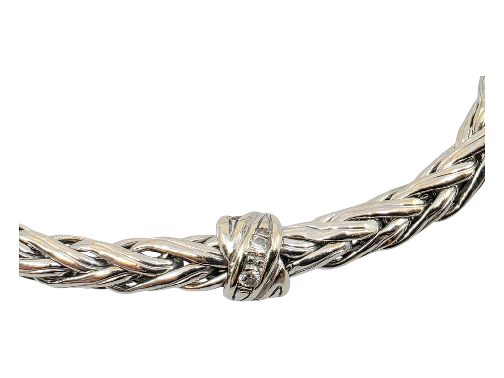 14k white gold braded diamond bracelet