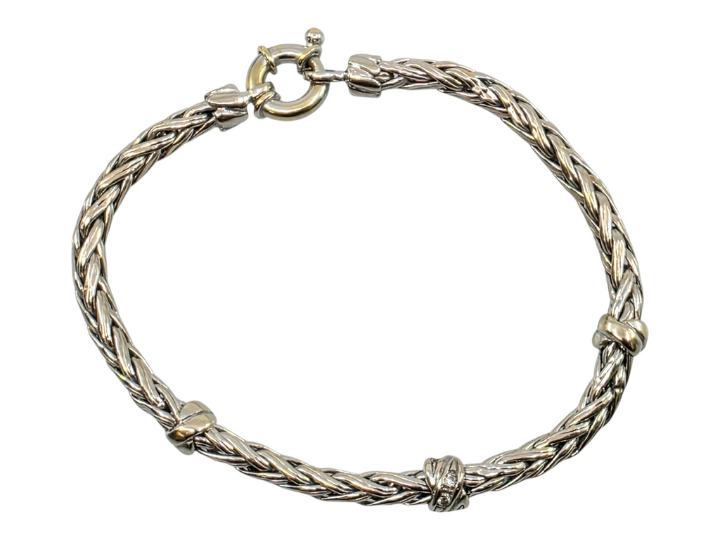 14k white gold braded diamond bracelet
