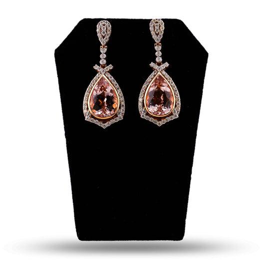 17.31ctw Morganite and 2.38ctw Diamond 14K Rose and White Gold Earrings