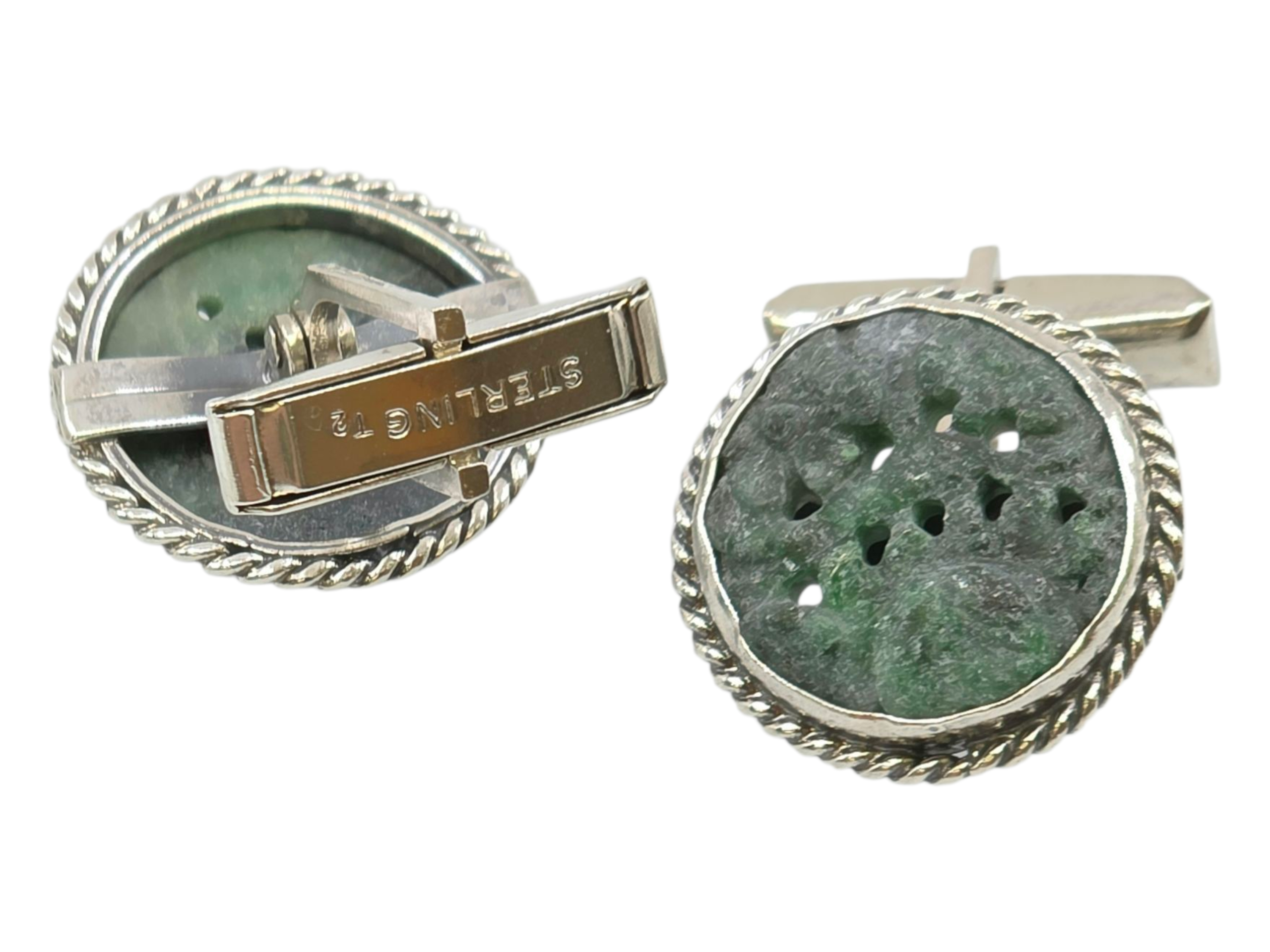 Vintage sterling silver Jade cufflinks