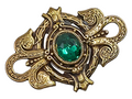 Antique Brass Green Glass Sash Pin Brooch Shield