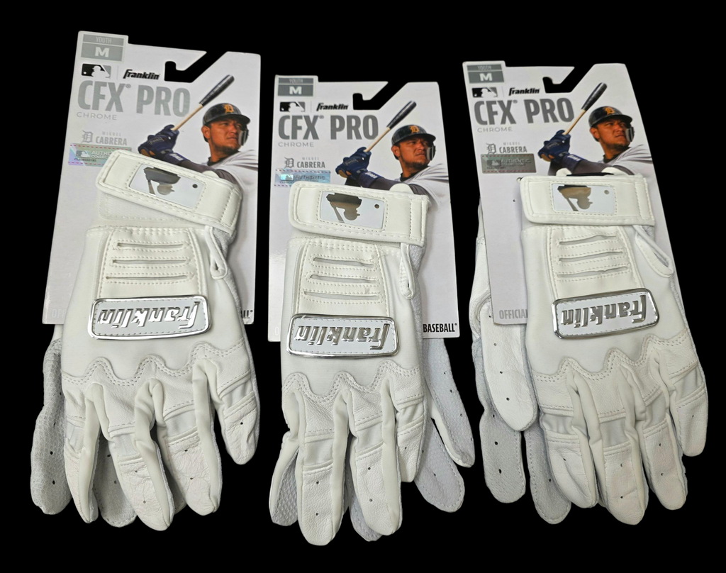 Lot of 3 Franklin Sports MLB Baseball Batting Gloves - CFX Pro Youth - Baseball + Softball Chrome White M