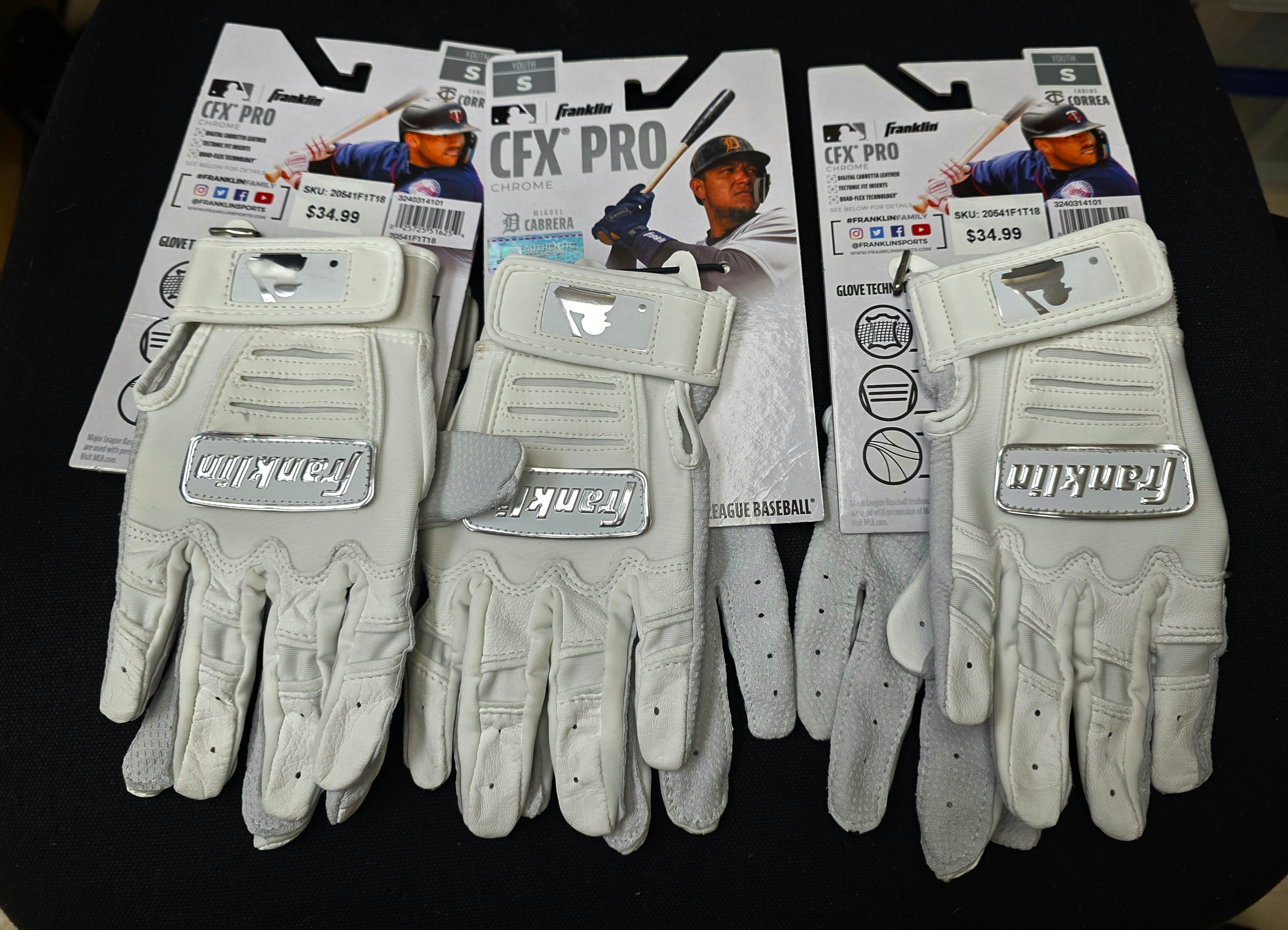 Lot of 3 Franklin CFX Pro youth chrome white batting gloves size S