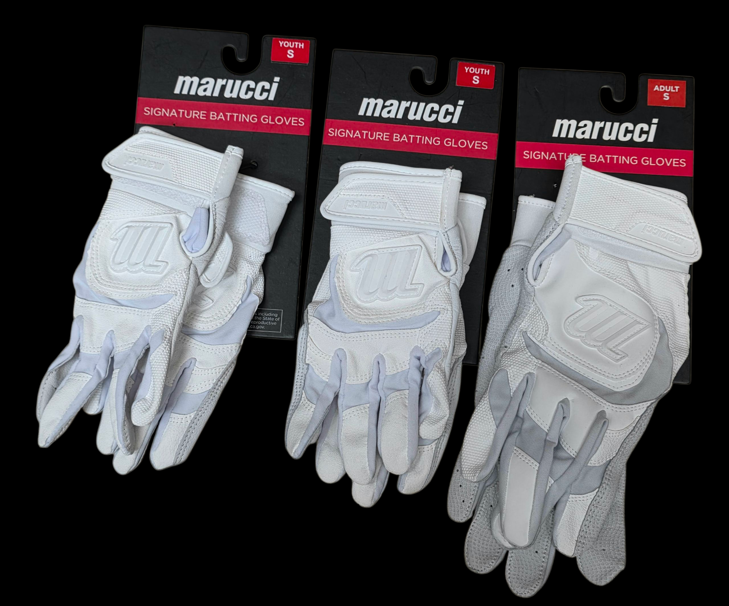 Lot of 3 marucci white signature batting gloves size Youth S
