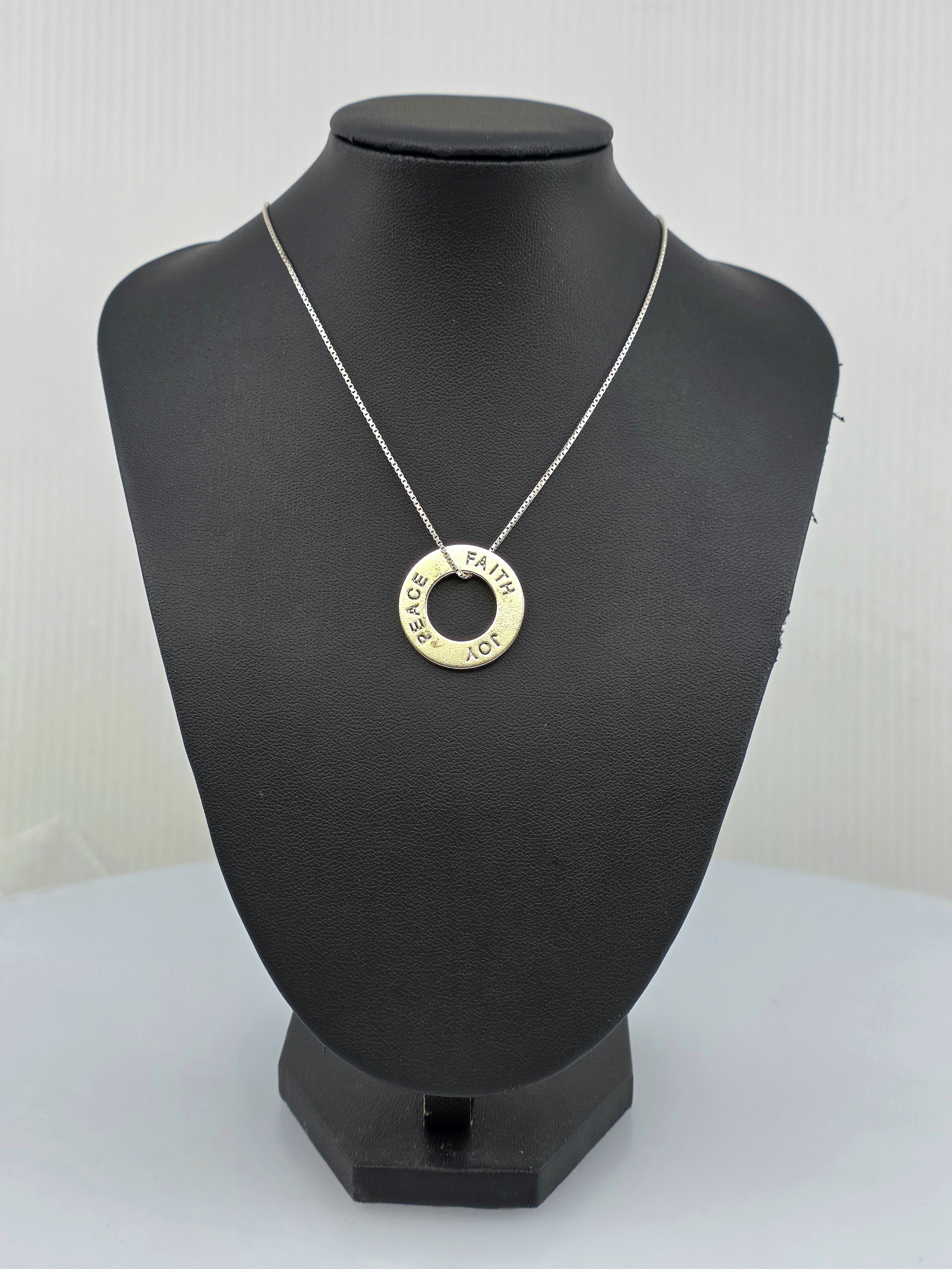 peace faith and joy sterling silver necklace