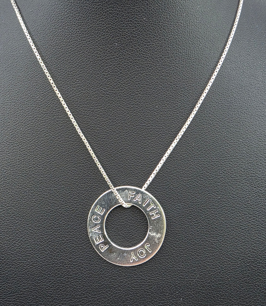 peace faith and joy sterling silver necklace