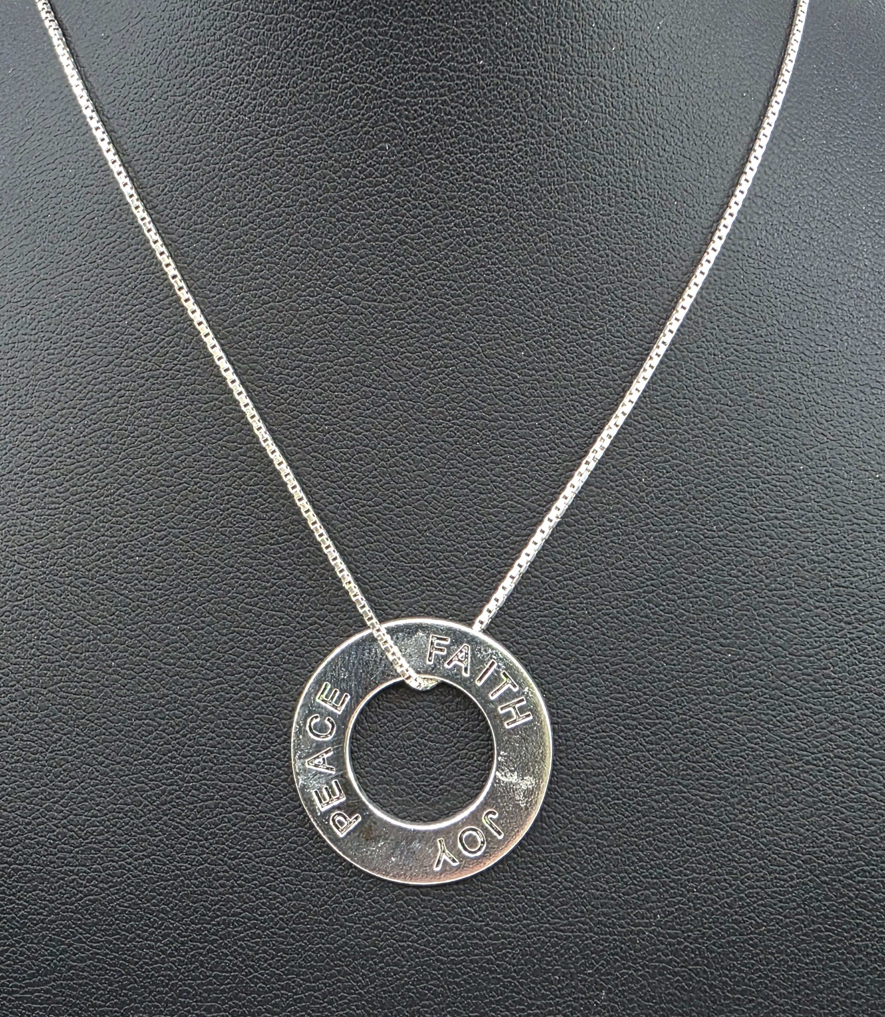 peace faith and joy sterling silver necklace