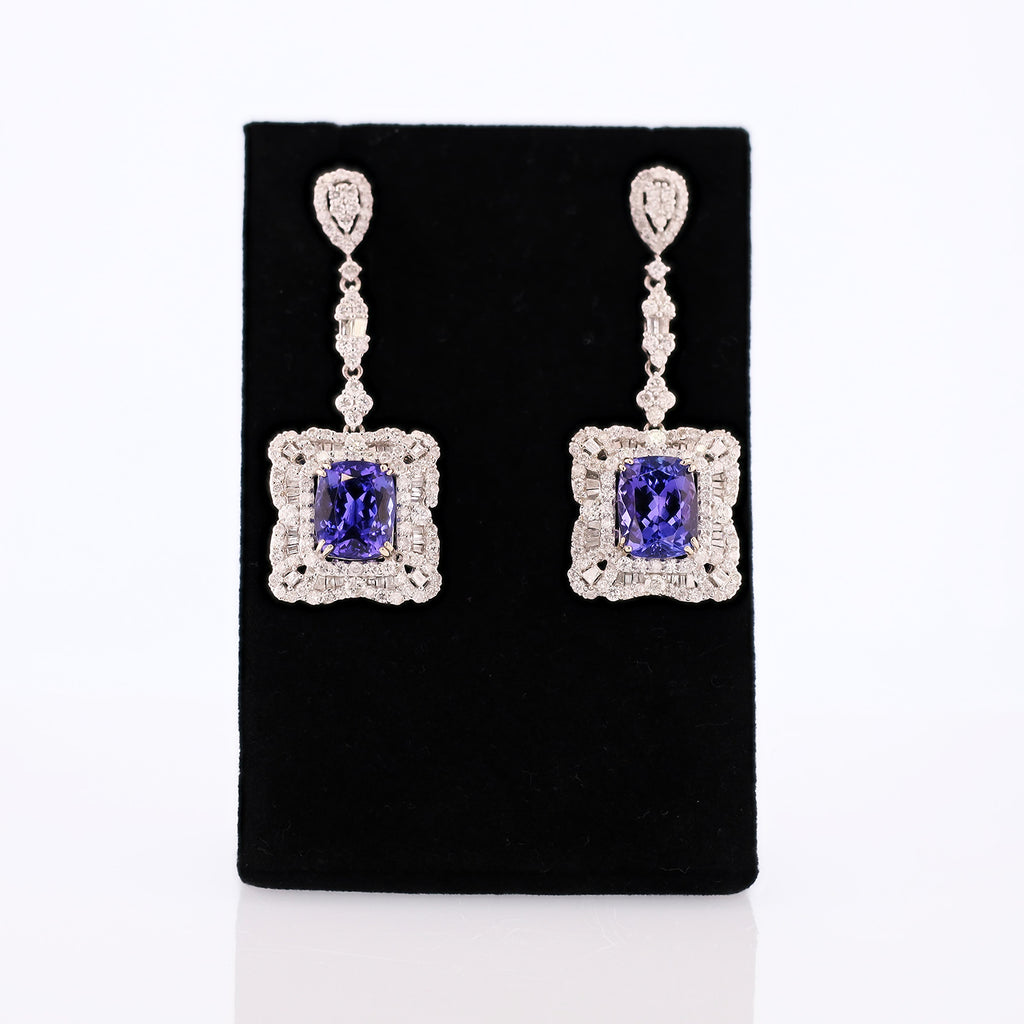 11.89ctw Tanzanite and 4.69ctw Diamond 14K White Gold Earrings