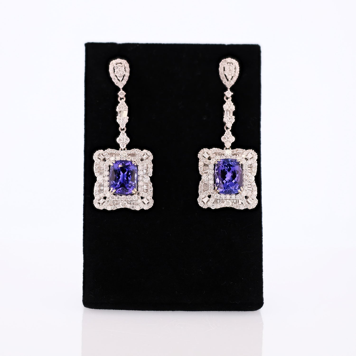 11.89ctw Tanzanite and 4.69ctw Diamond 14K White Gold Earrings