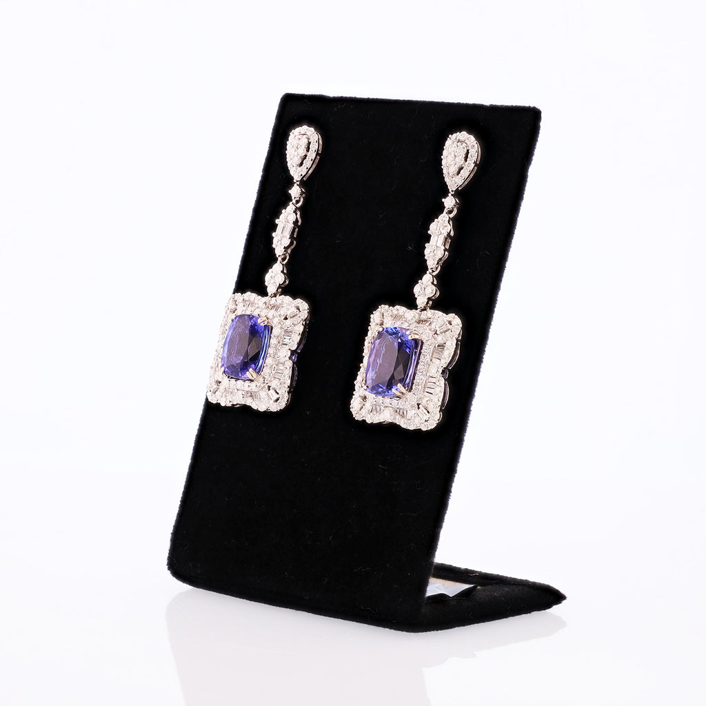 11.89ctw Tanzanite and 4.69ctw Diamond 14K White Gold Earrings