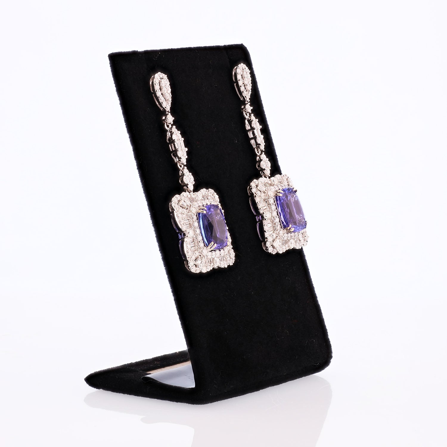11.89ctw Tanzanite and 4.69ctw Diamond 14K White Gold Earrings