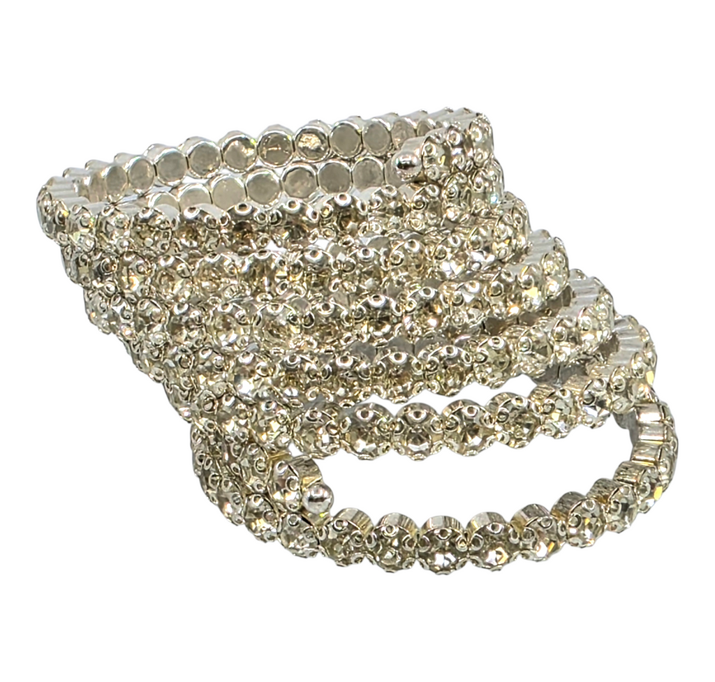 large silver stretch bracelet with rhinestones