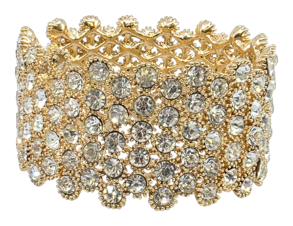 large gold tone stretch cuff bracelet