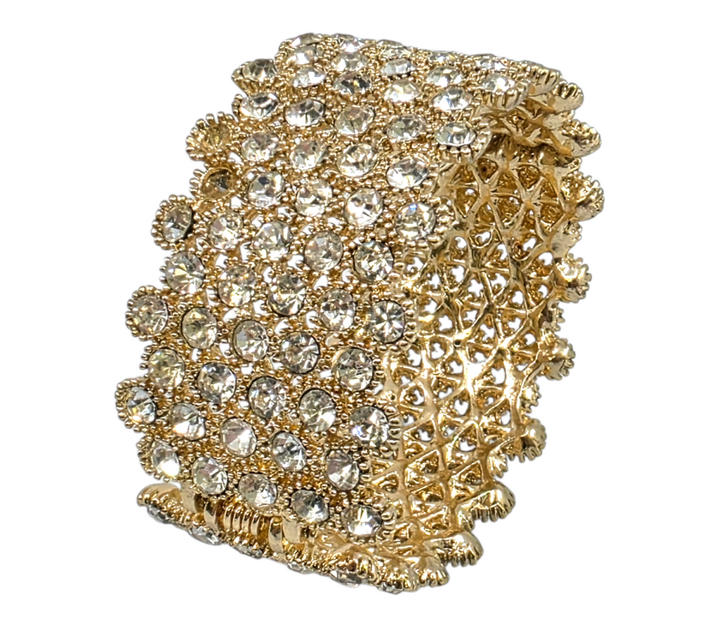 large gold tone stretch cuff bracelet