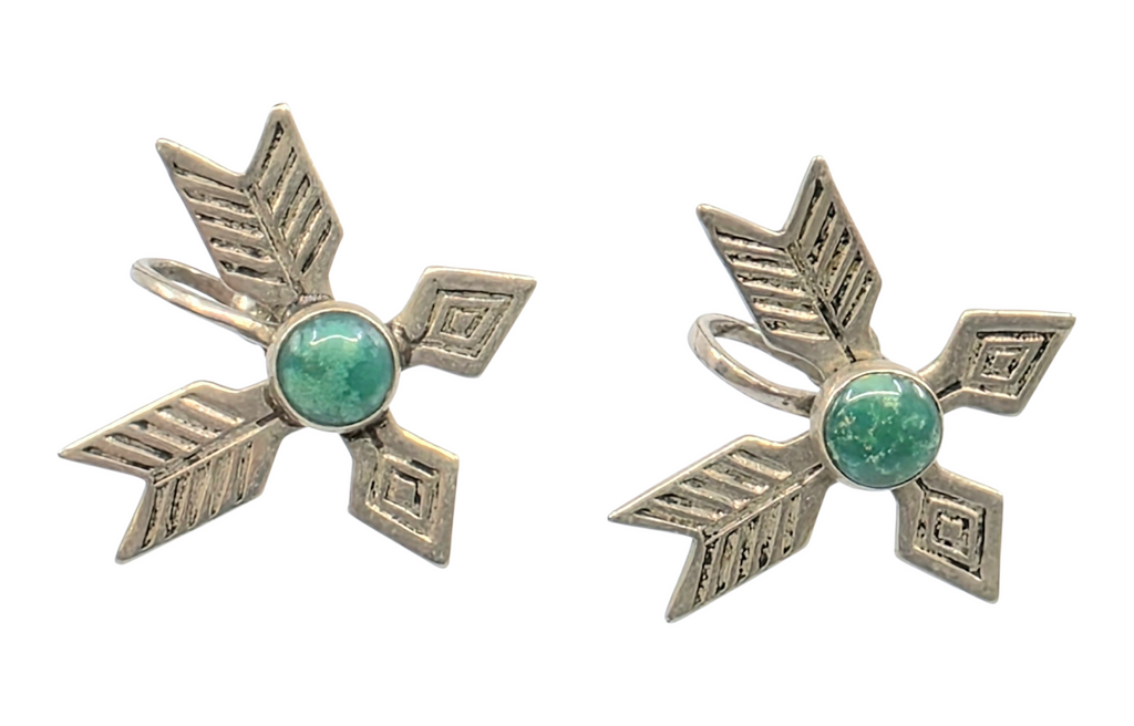 vintage sterling silver and malachite arrow screw-back earrings